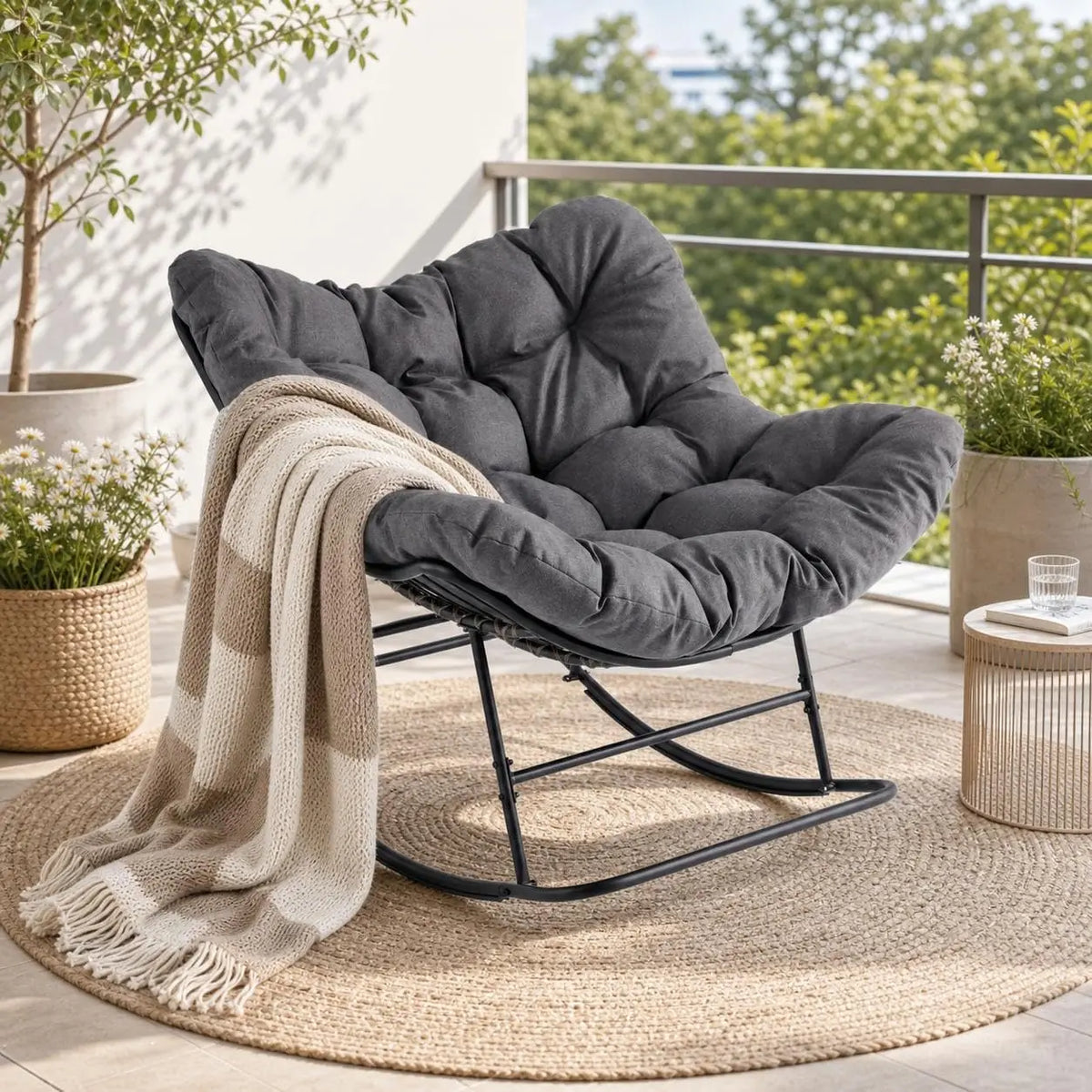 Fauteuil œuf à bascule gris foncé
