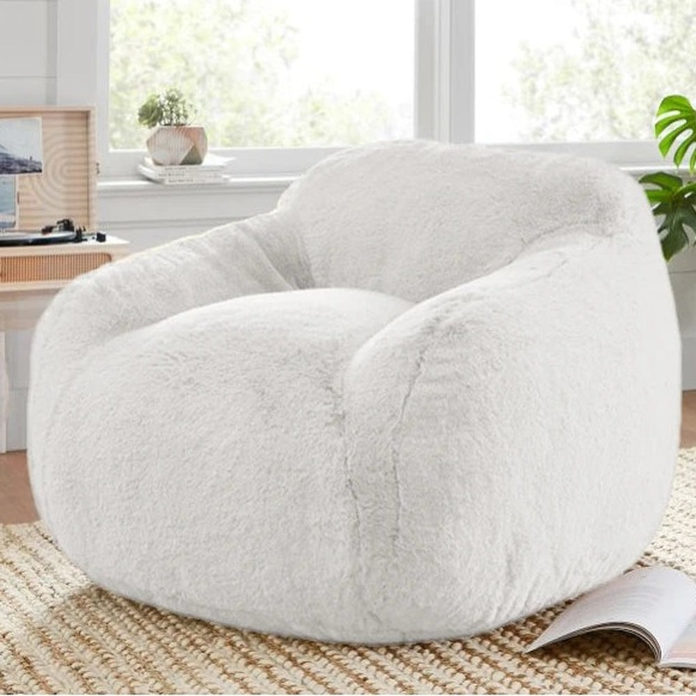 Housse de pouf poire en fausse fourrure blanche
