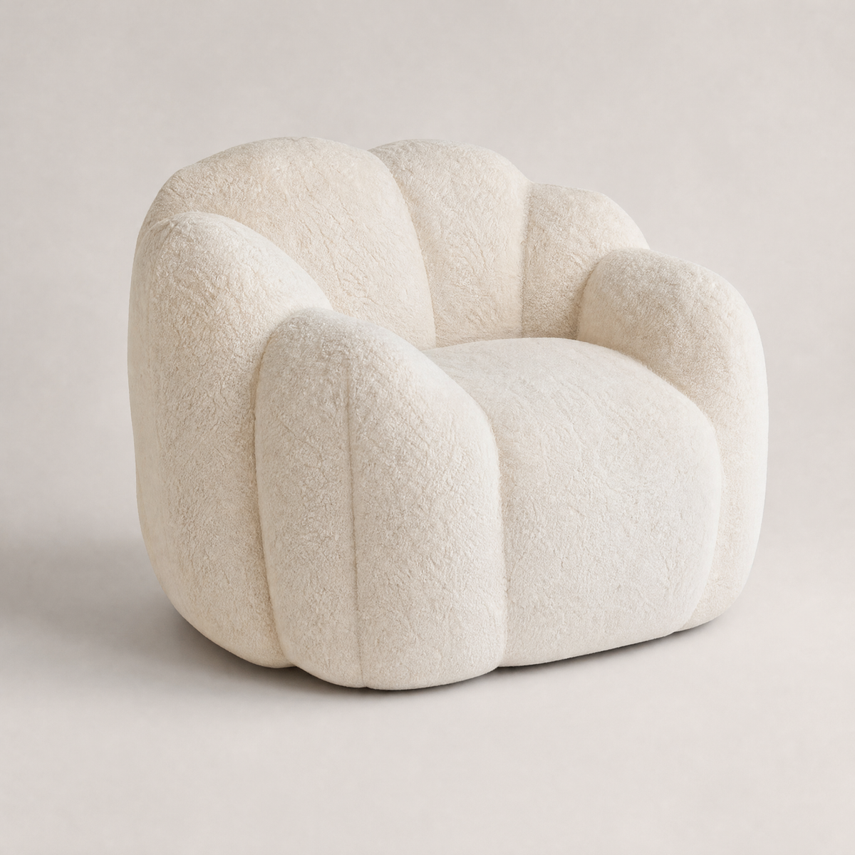 Fauteuil bas une place en peluche blanc crème
