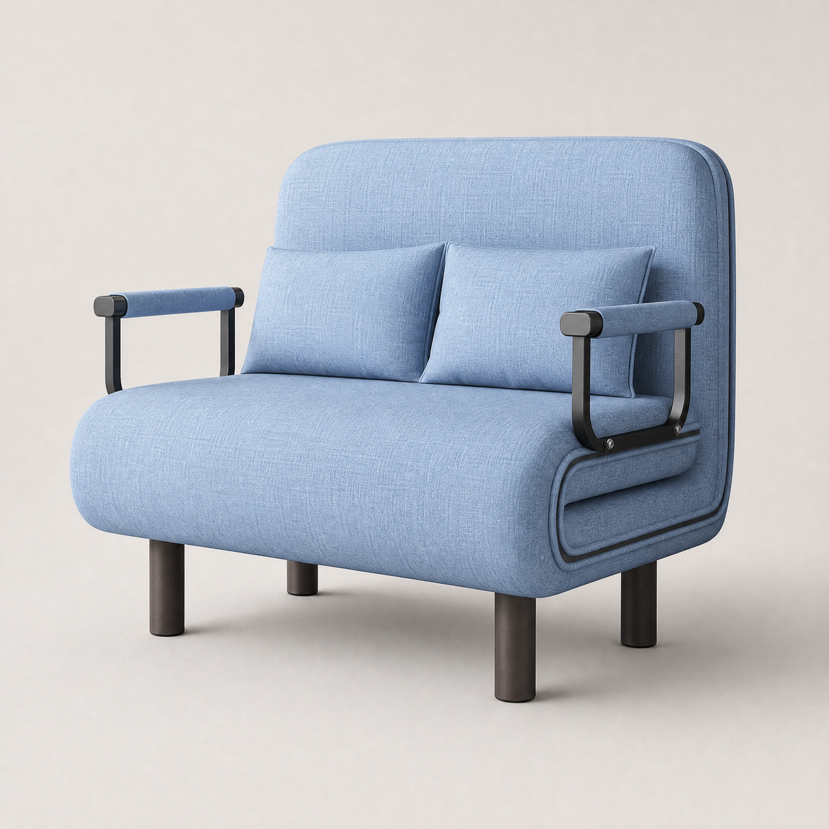 Fauteuil-lit convertible en coton-lin bleu clair, largeur 65 cm