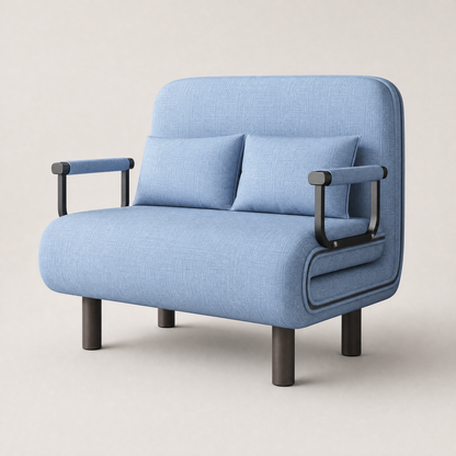 Fauteuil-lit convertible en coton-lin bleu clair, largeur 65 cm