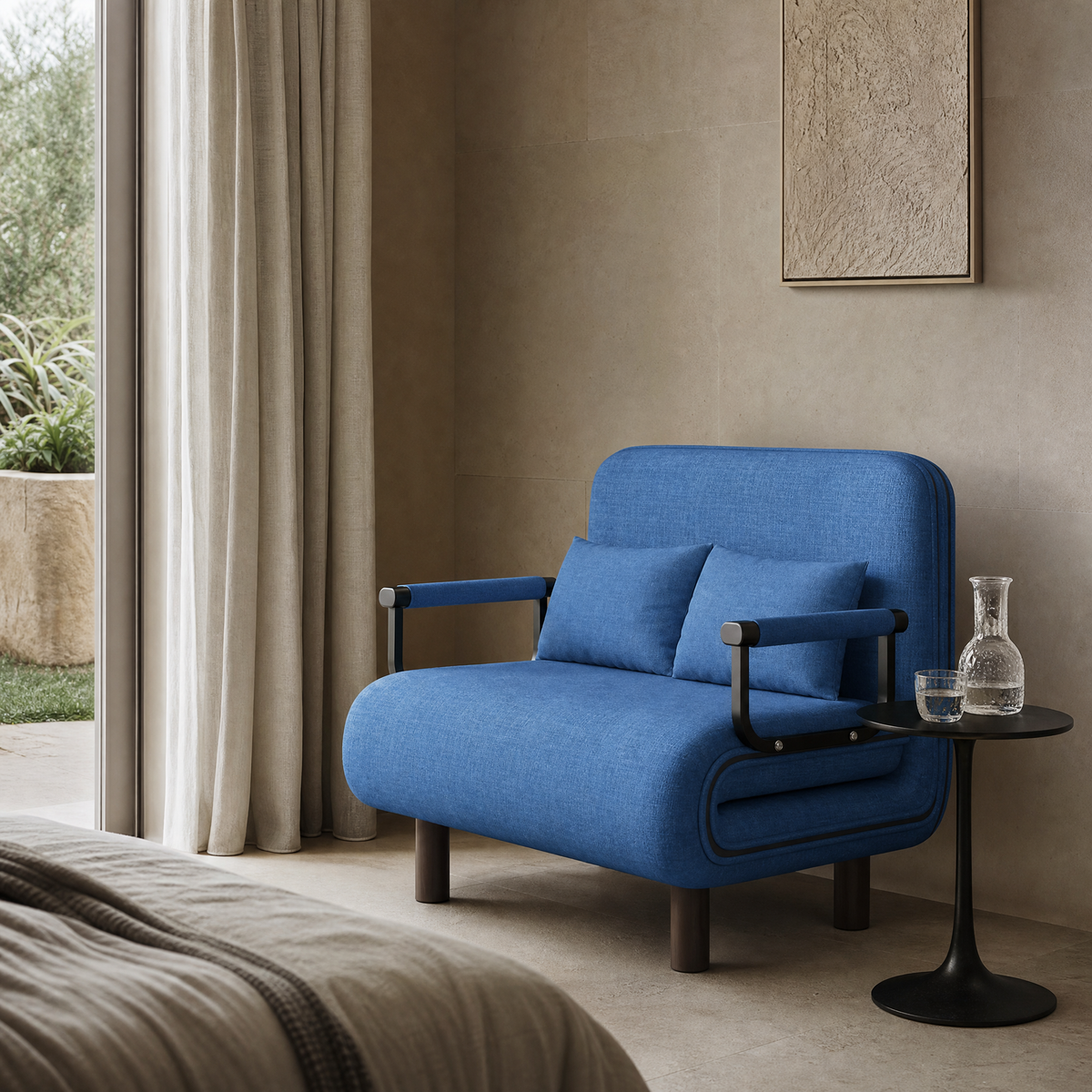 Fauteuil-lit convertible en coton-lin dans une chambre d'amis