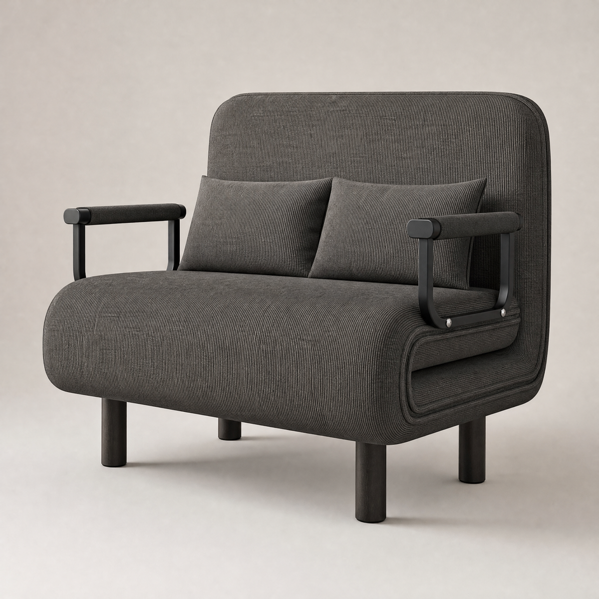 Fauteuil-lit convertible en coton-lin gris foncé, largeur 65 cm