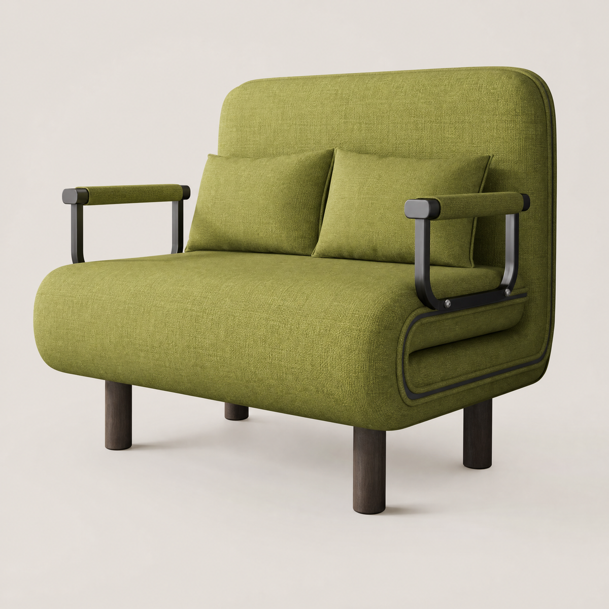 Fauteuil-lit convertible en coton-lin vert, largeur 65 cm