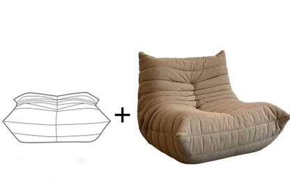 Chauffeuse basse en velours côtelé taupe avec repose-pieds