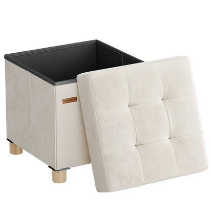 Pouf coffre pliable en velours beige cappuccino