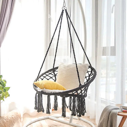 Fauteuil suspendu en macramé de coton noir