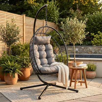 Fauteuil œuf suspendu avec support, coloris noir