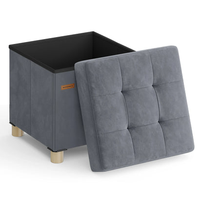 Pouf coffre pliable en velours gris ardoise