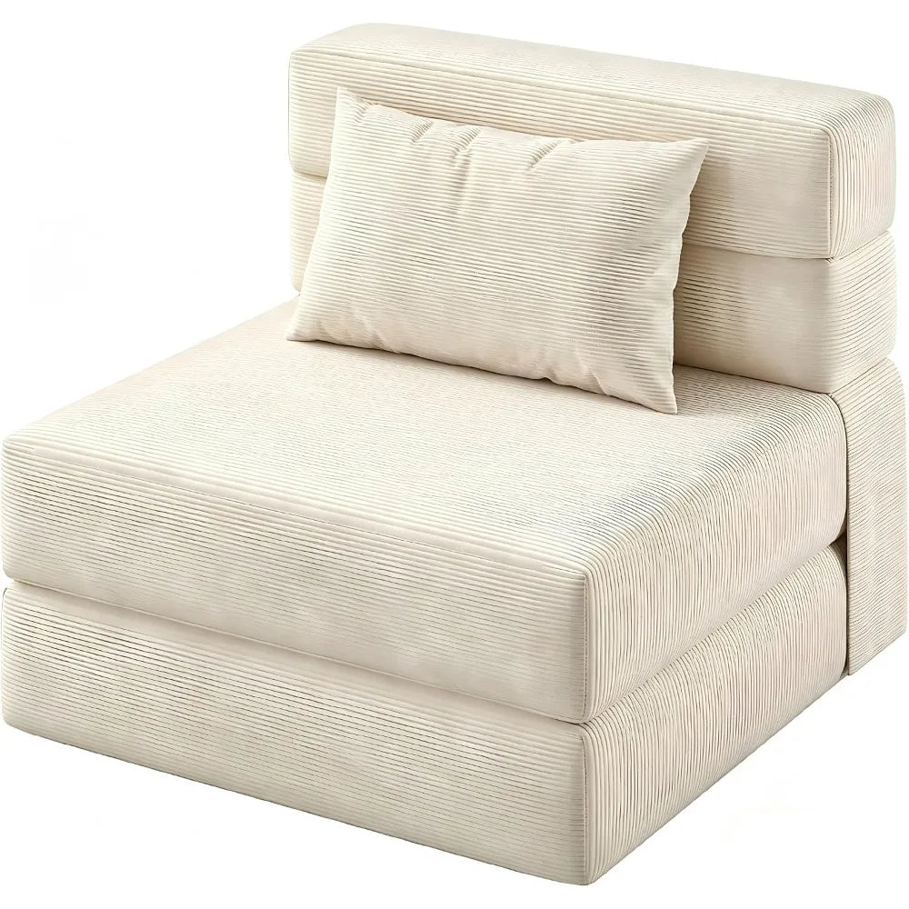 Fauteuil convertible 4 en 1 en velours côtelé beige