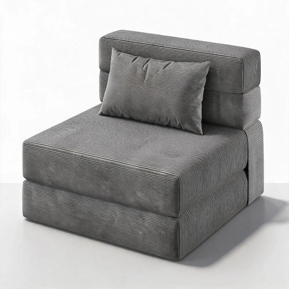 Fauteuil convertible 4 en 1 en velours côtelé gris clair
