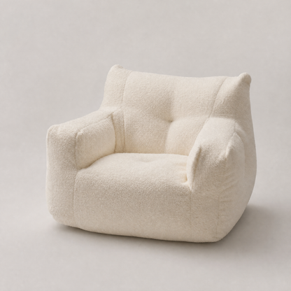 Fauteuil bas une place en bouclette beige