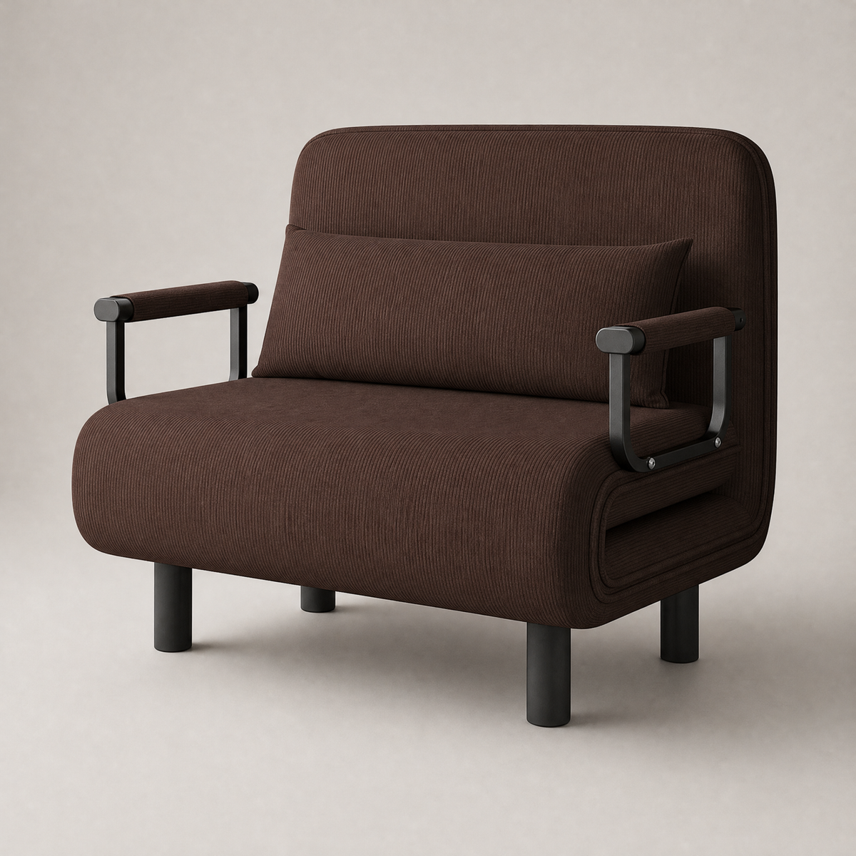 Fauteuil-lit convertible en coton-lin marron foncé, largeur 80 cm