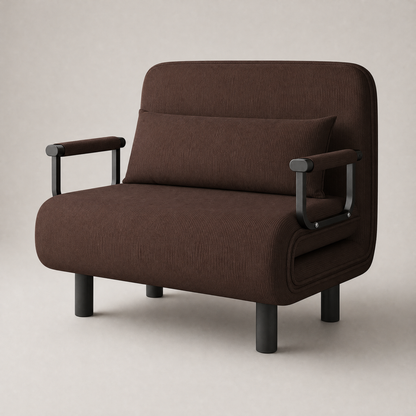 Fauteuil-lit convertible en coton-lin marron foncé, largeur 80 cm