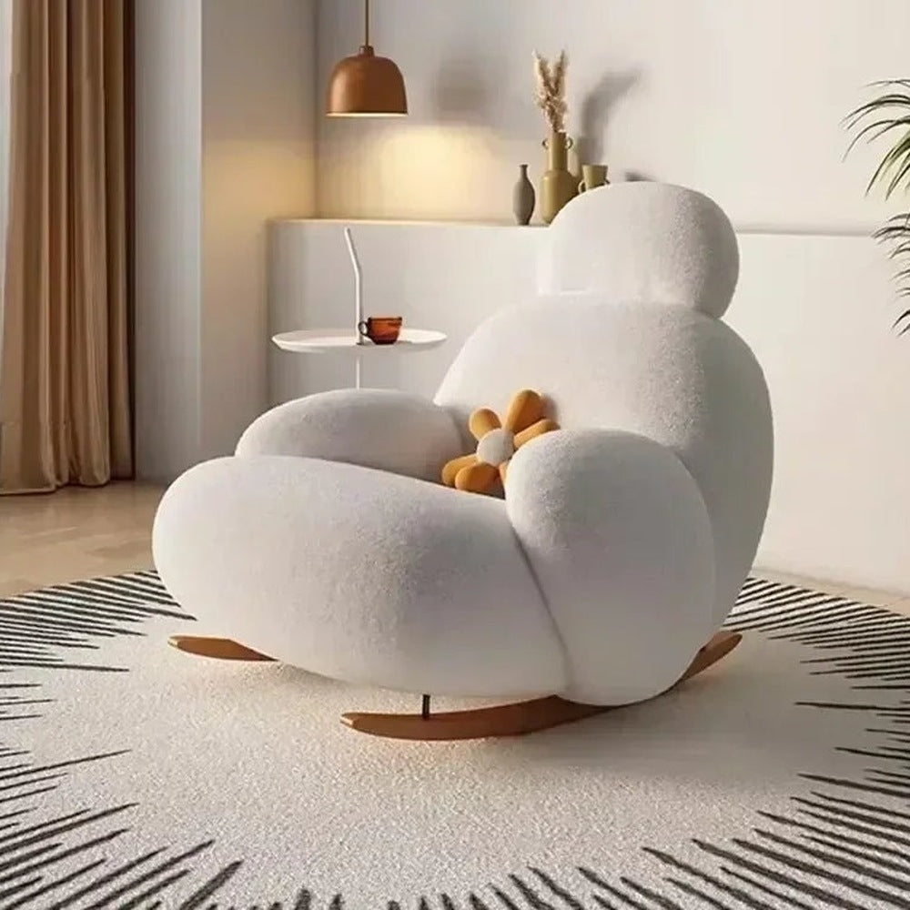 Fauteuil à bascule en tissu moelleux blanc, modèle 1