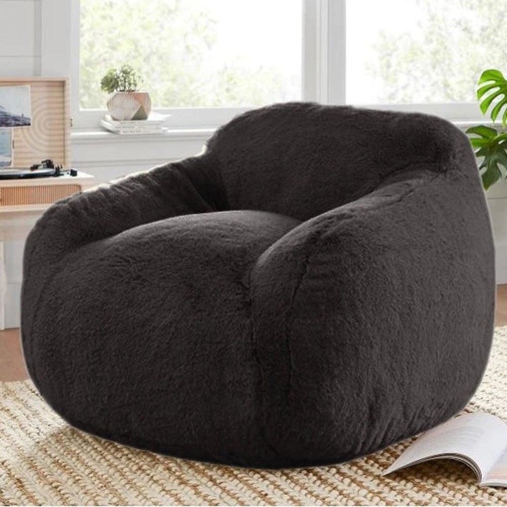 Housse de pouf poire en fausse fourrure gris foncé