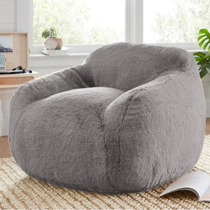 Housse de pouf poire en fausse fourrure gris clair