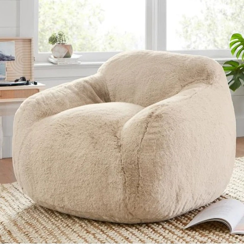 Housse de pouf poire en fausse fourrure beige