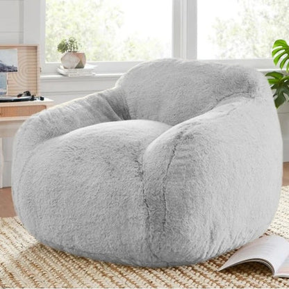 Housse de pouf poire en fausse fourrure gris argenté