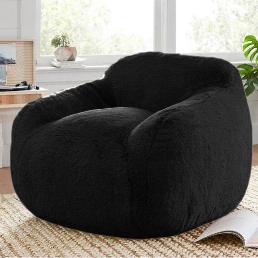 Housse de pouf poire en fausse fourrure noire