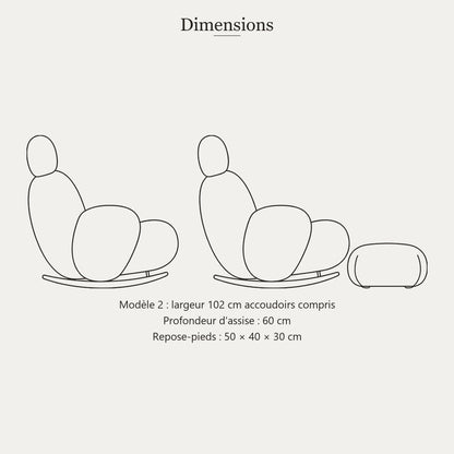Dimensions du fauteuil à bascule blanc, modèle 2 avec repose-pieds
