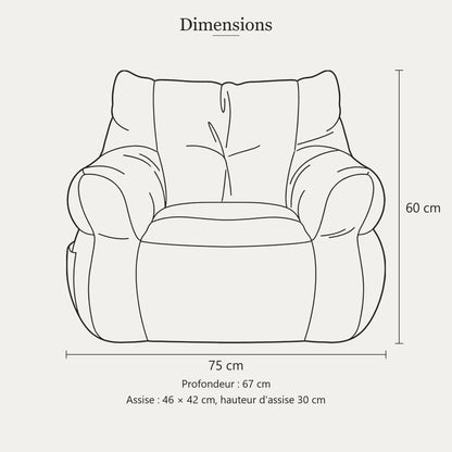 Dimensions du fauteuil bas bouclette : 75 x 67 cm, hauteur 60 cm
