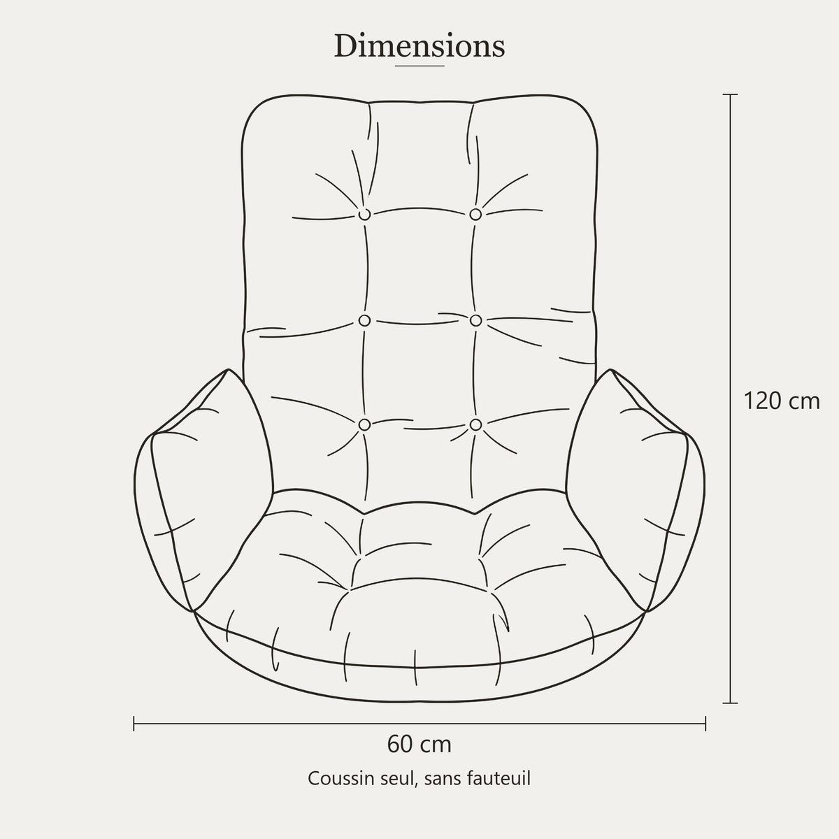 Dimensions du coussin pour fauteuil œuf : 60 x 120 cm