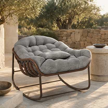 Fauteuil papasan à bascule sur une terrasse en pierre